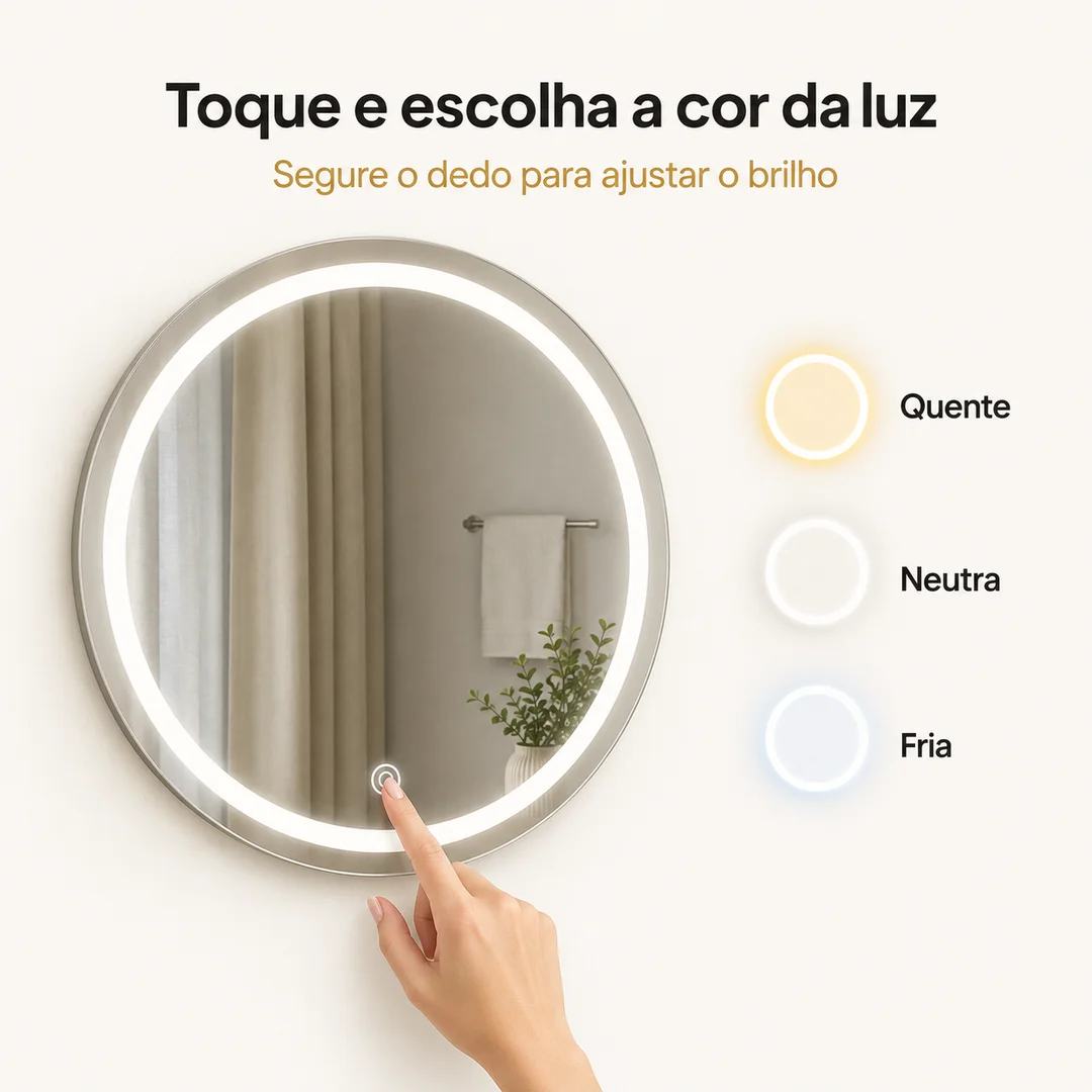 Toque e escolha a cor da luz: segure o dedo para ajustar o brilho